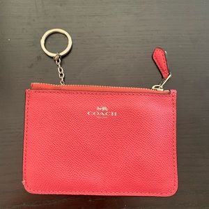 Coach coral mini card case with key ring